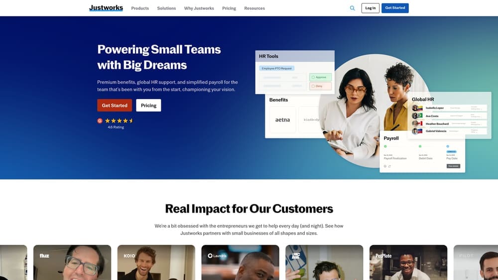 Screenshot of Justworks website