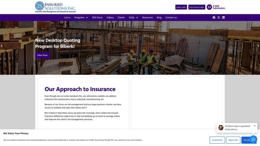Screenshot of Insured Solutions website