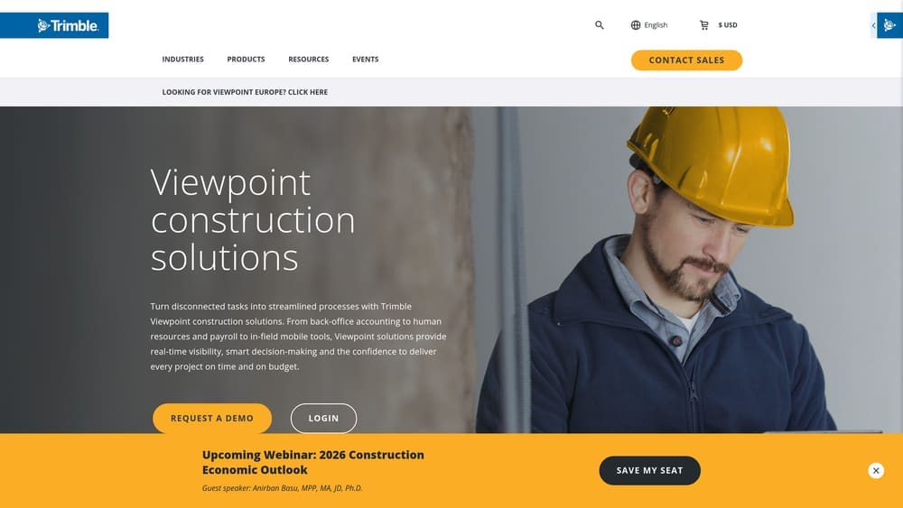 Screenshot of Viewpoint Vista (Trimble) website