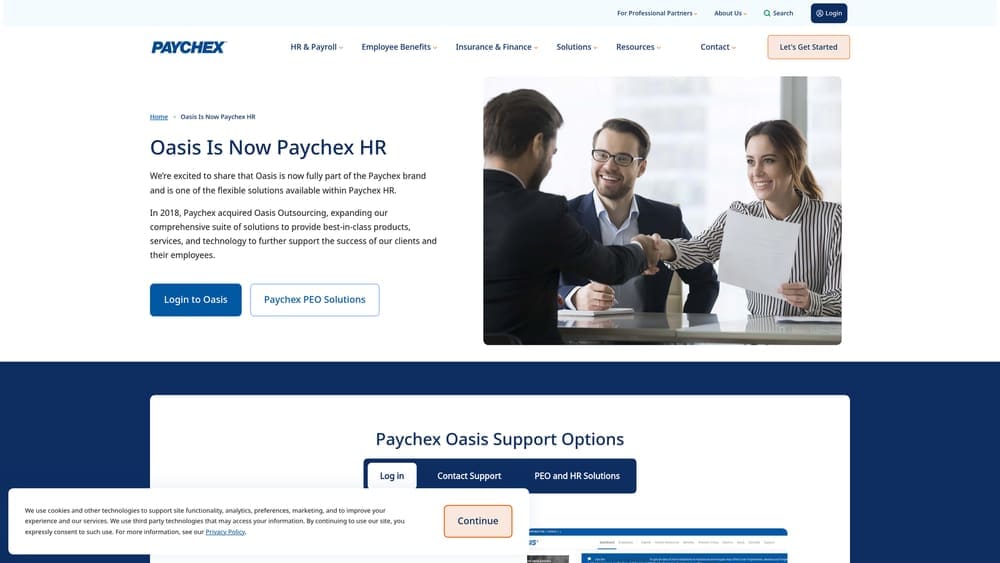 Screenshot of Oasis (a Paychex Company) website