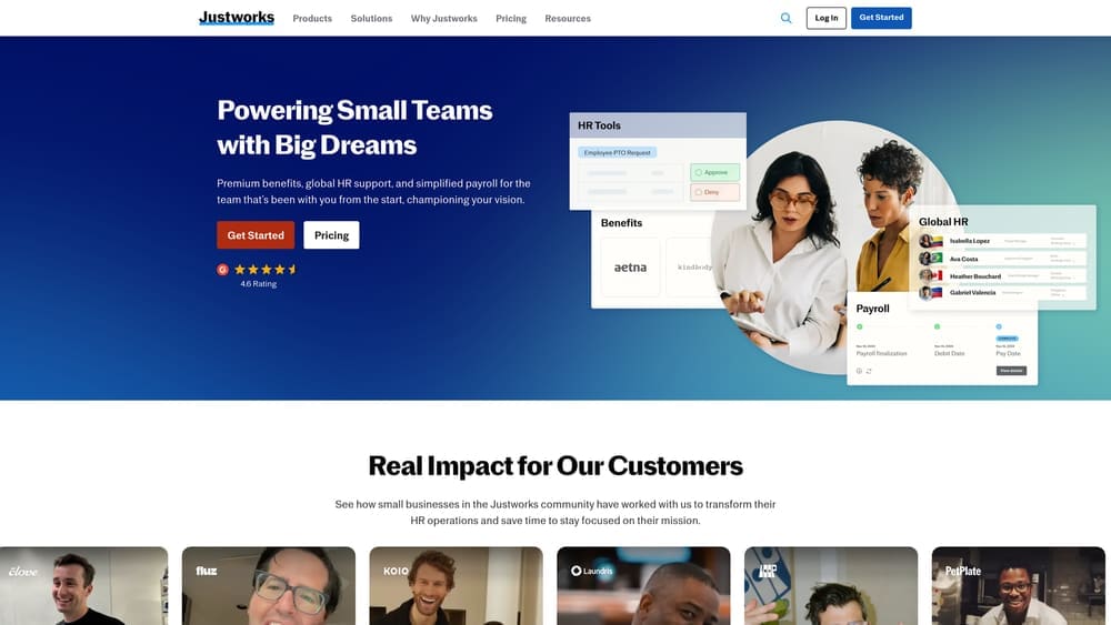 Screenshot of Justworks website