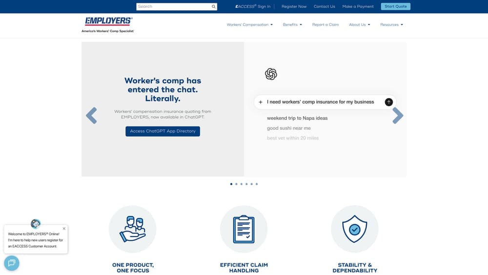 Screenshot of Employers PEO website