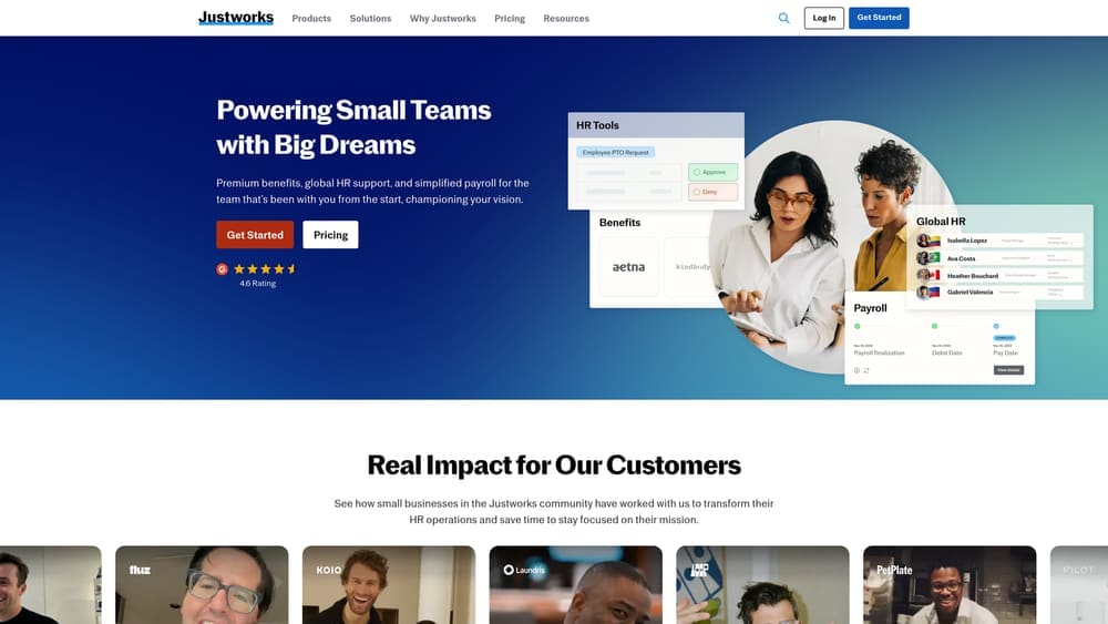 Screenshot of Justworks website