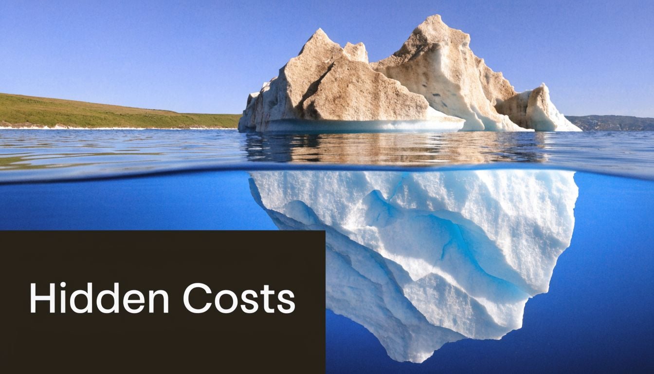 A conceptual image of an iceberg floating in blue water with the text Hidden Costs overlaid.