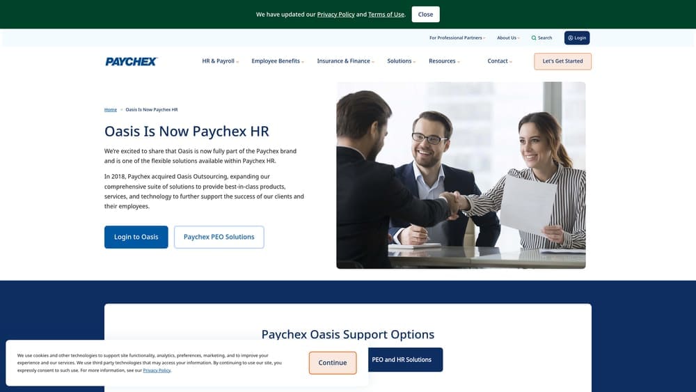 Screenshot of Oasis (a Paychex Company) website