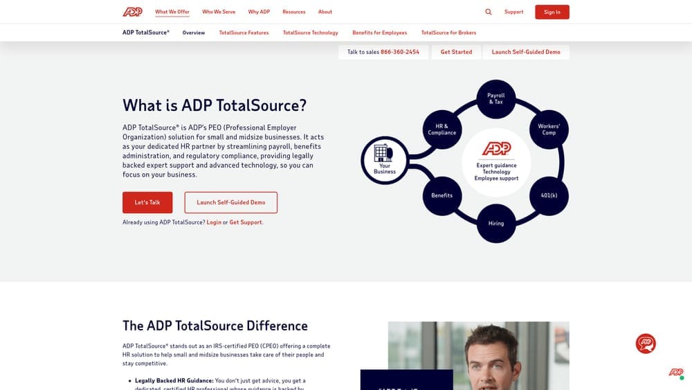 Screenshot of ADP TotalSource website