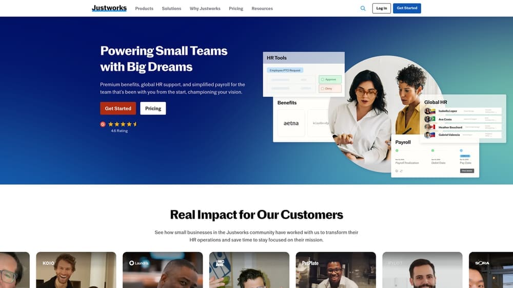 Screenshot of Justworks website