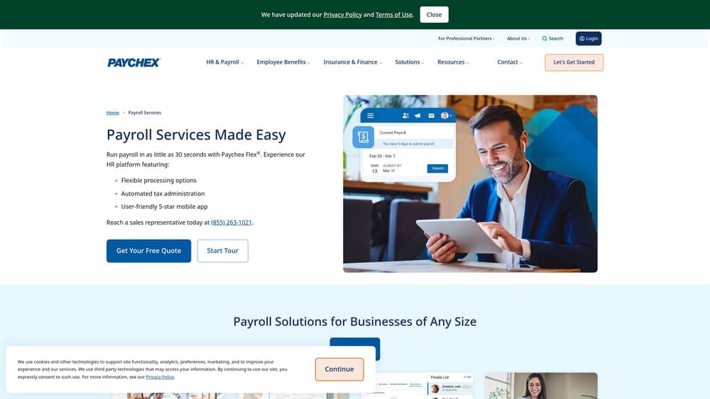 Screenshot of Paychex Flex website