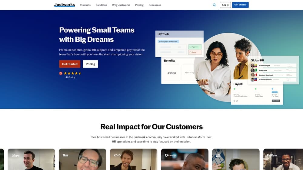 Screenshot of Justworks website