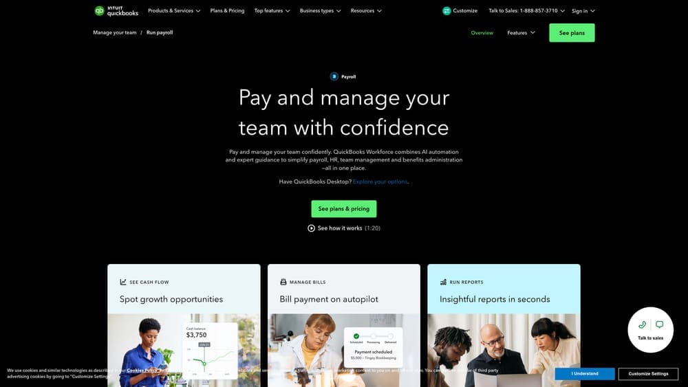 Screenshot of QuickBooks Payroll website