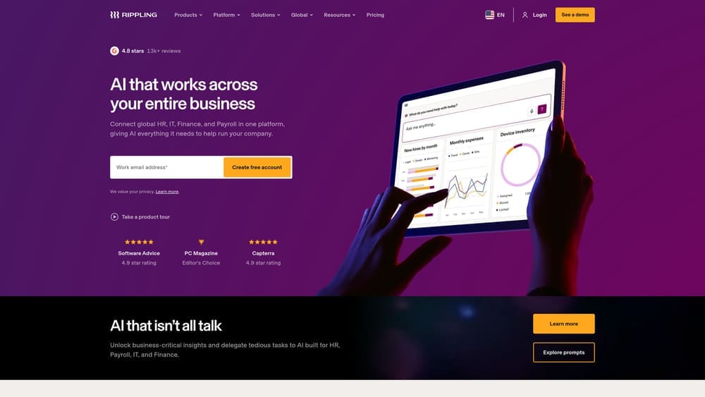Screenshot of Rippling website