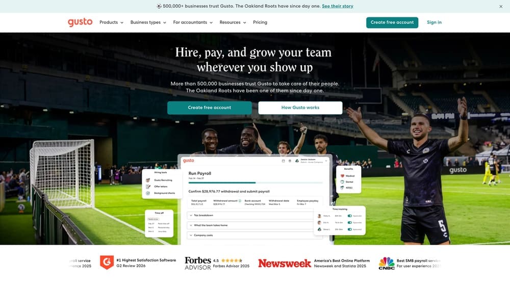 Screenshot of Gusto website