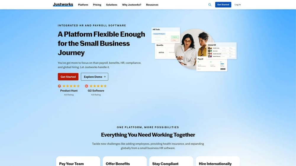 Screenshot of Justworks website