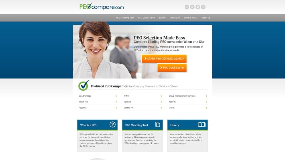Screenshot of PEOcompare website