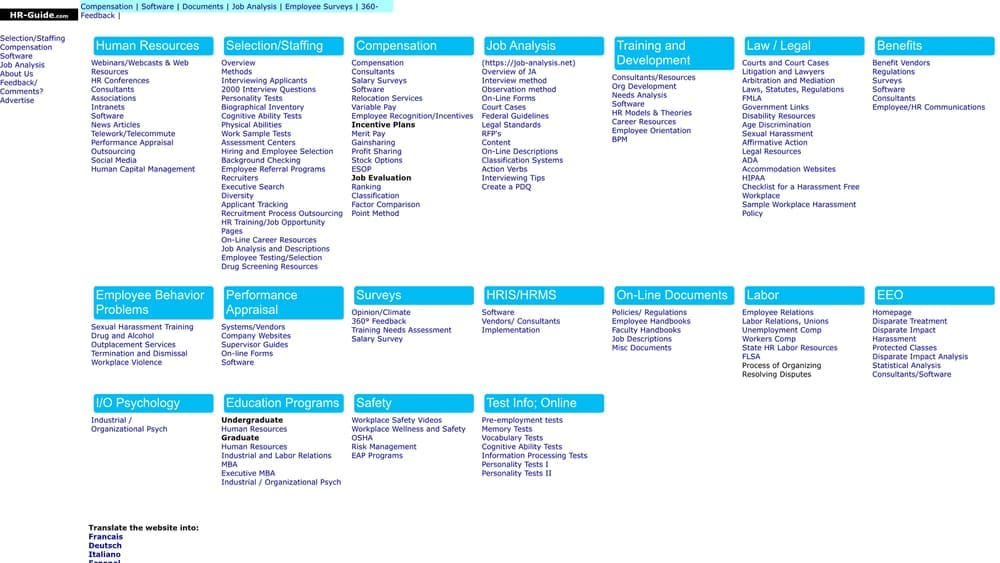 Screenshot of HR Guide website