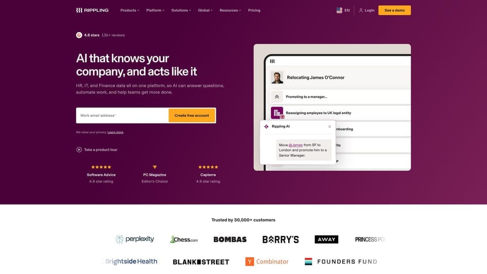 Screenshot of Rippling website