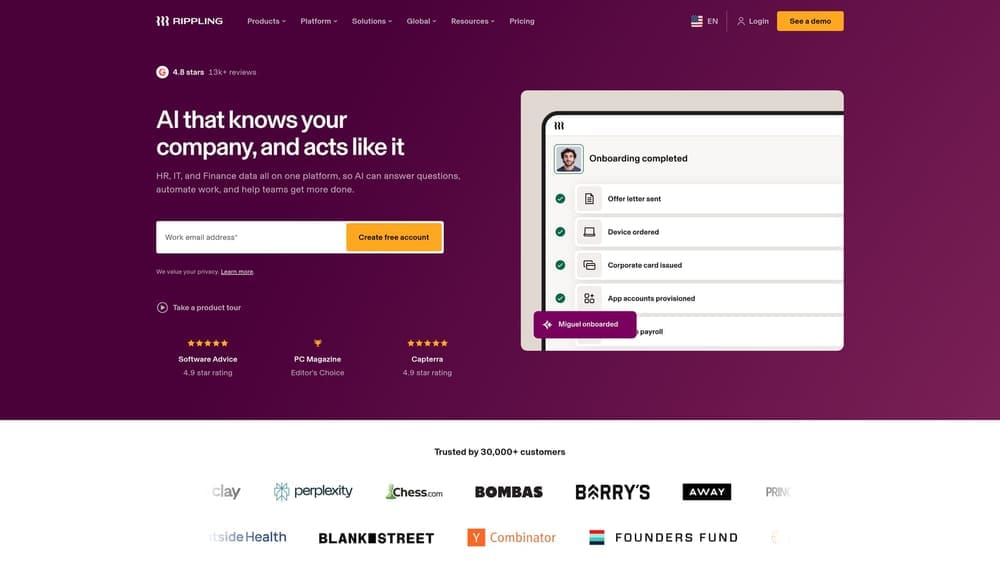 Screenshot of Rippling website