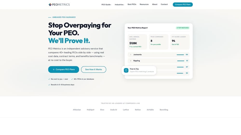 Screenshot of PEO Metrics website