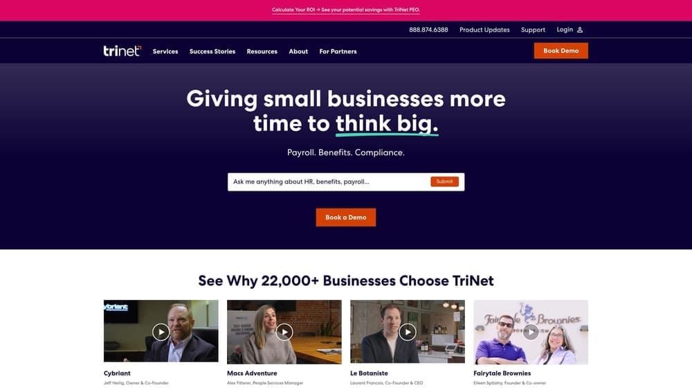 Screenshot of TriNet website