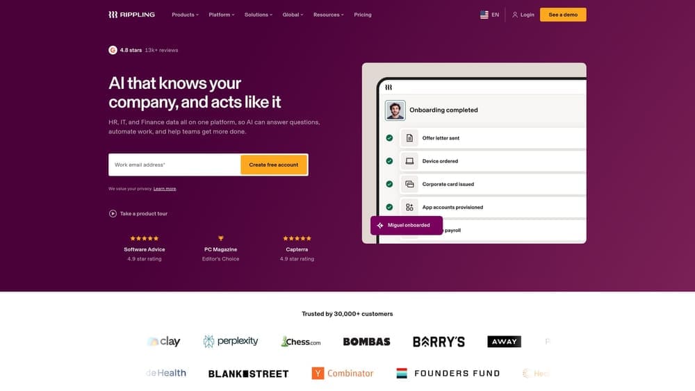 Screenshot of Rippling website