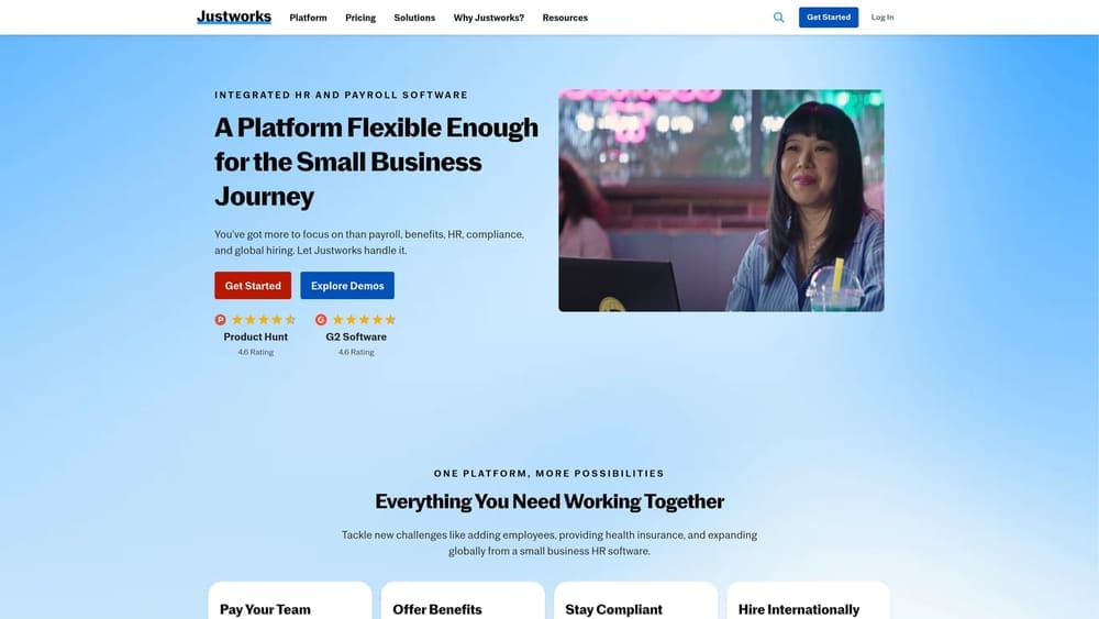 Screenshot of Justworks website