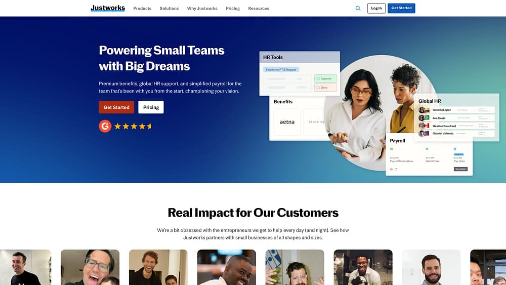 Screenshot of Justworks website