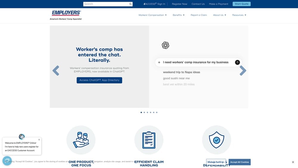 Screenshot of Employers PEO website