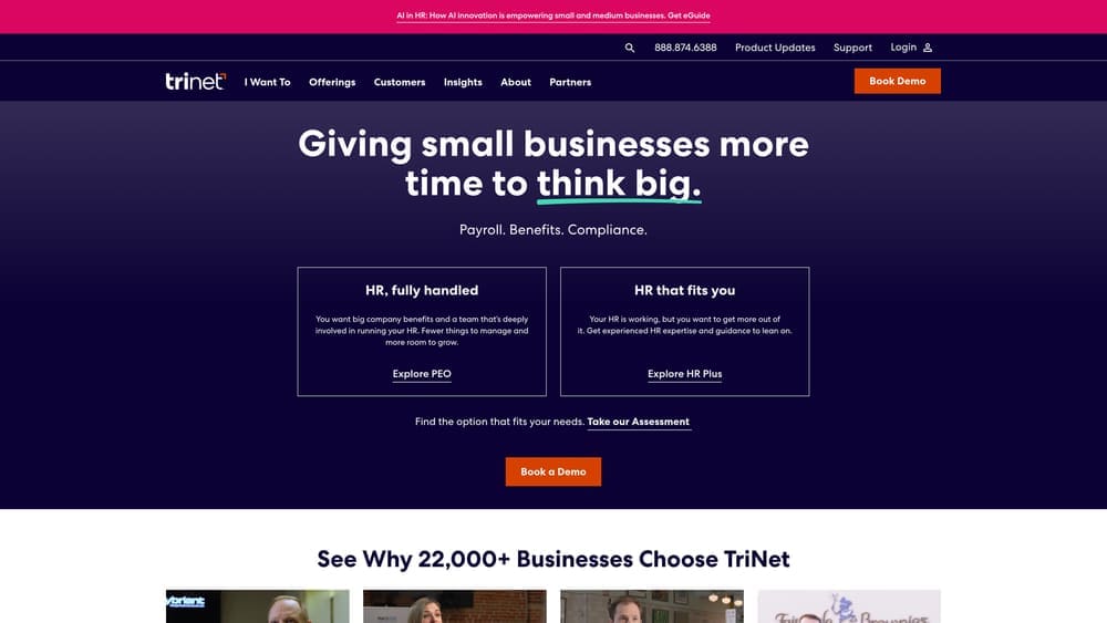 Screenshot of TriNet website