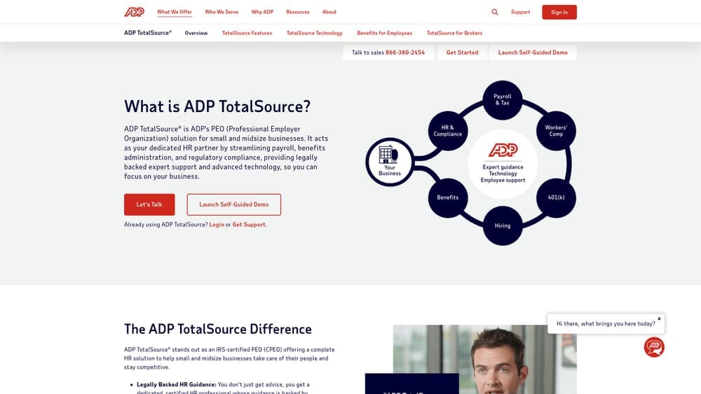 Screenshot of ADP TotalSource website