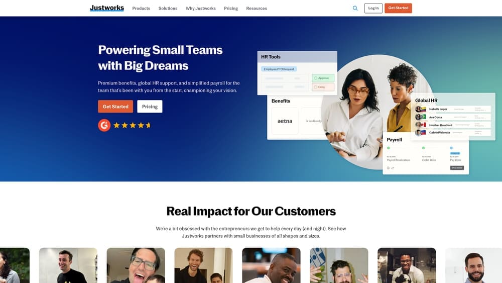 Screenshot of Justworks website