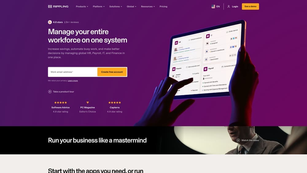 Screenshot of Rippling website