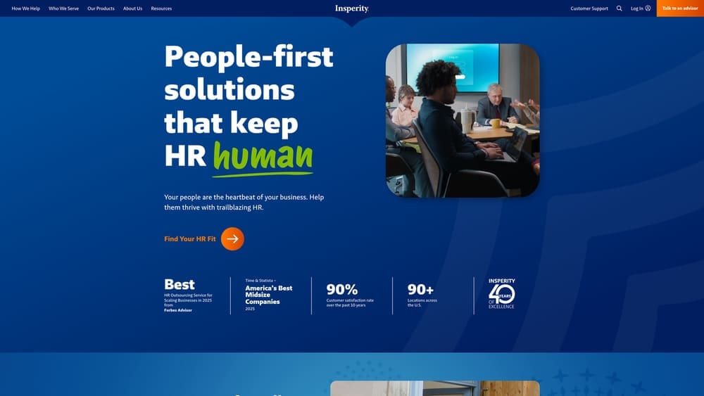 Screenshot of Insperity website