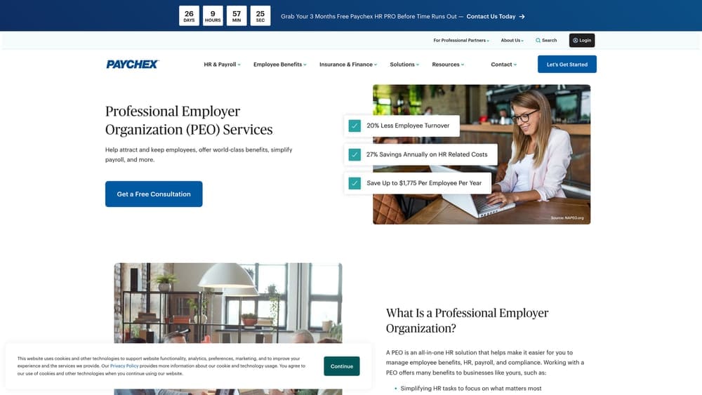 Screenshot of Paychex PEO website