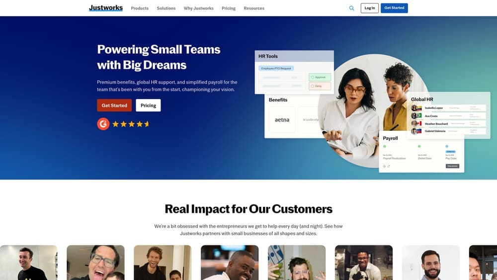Screenshot of Justworks website