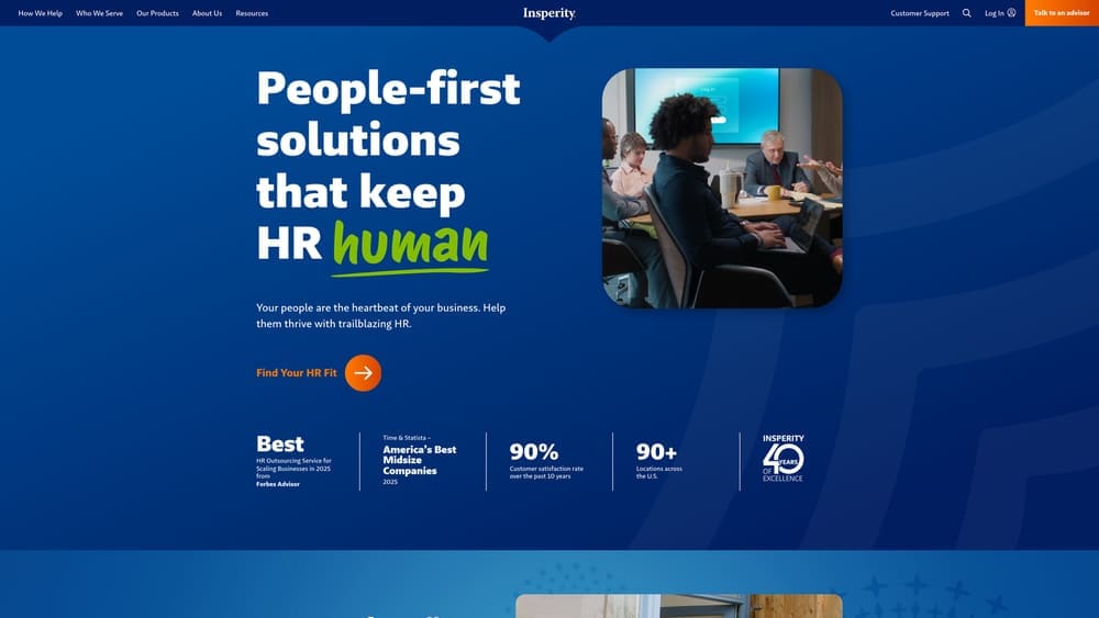 Screenshot of Insperity website