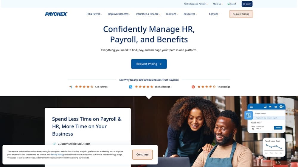 Screenshot of Paychex PEO website