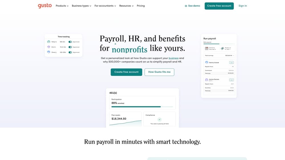 Screenshot of Gusto website