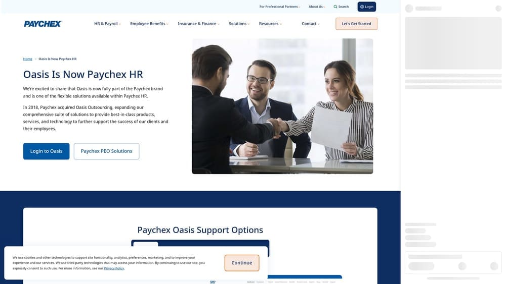 Screenshot of Oasis (a Paychex Company) website