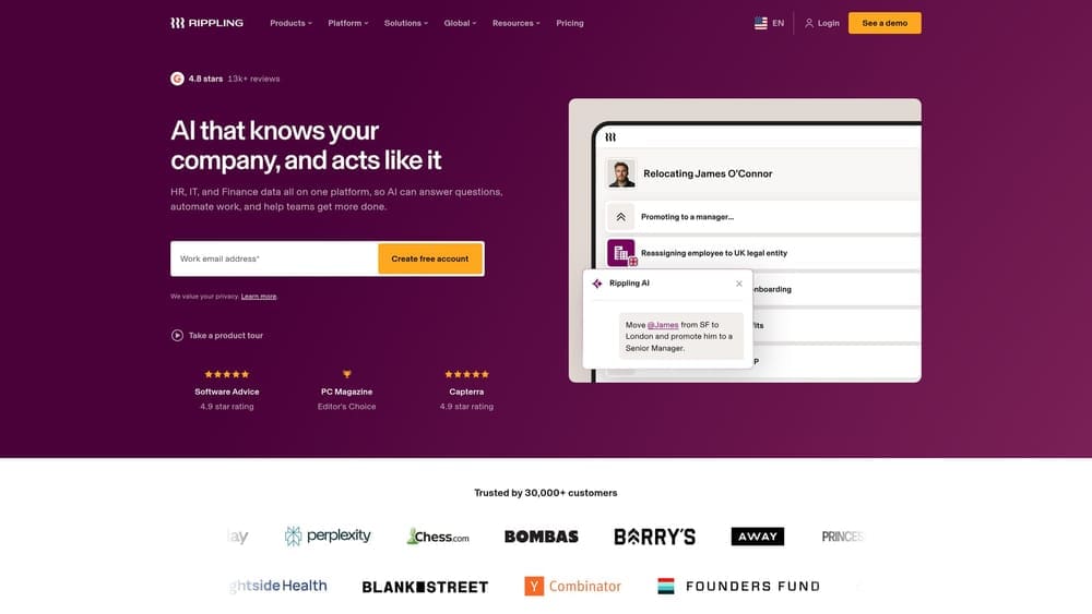 Screenshot of Rippling website