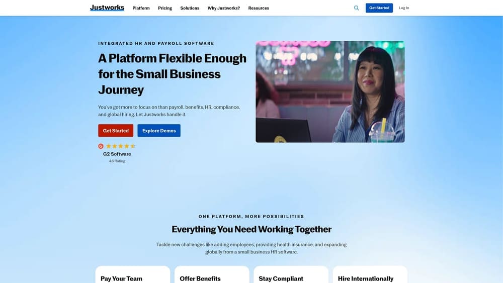Screenshot of Justworks website