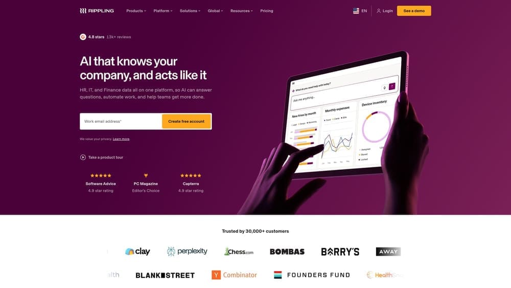 Screenshot of Rippling website