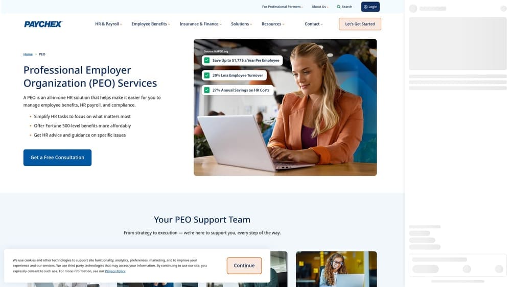 Screenshot of Oasis (a Paychex Company) website