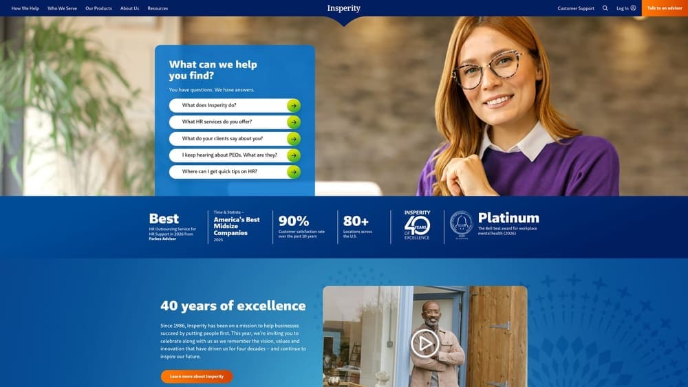 Screenshot of Insperity website
