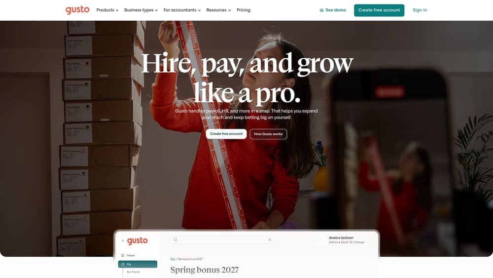 Screenshot of Gusto website