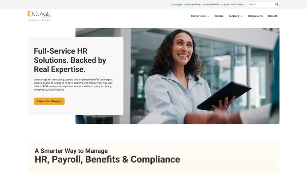 Screenshot of Engage PEO website