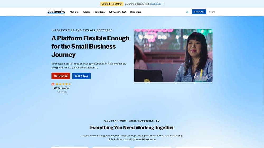 Screenshot of Justworks website