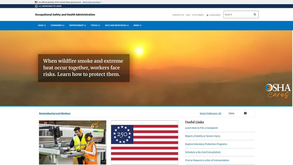 Screenshot of OSHA.gov website