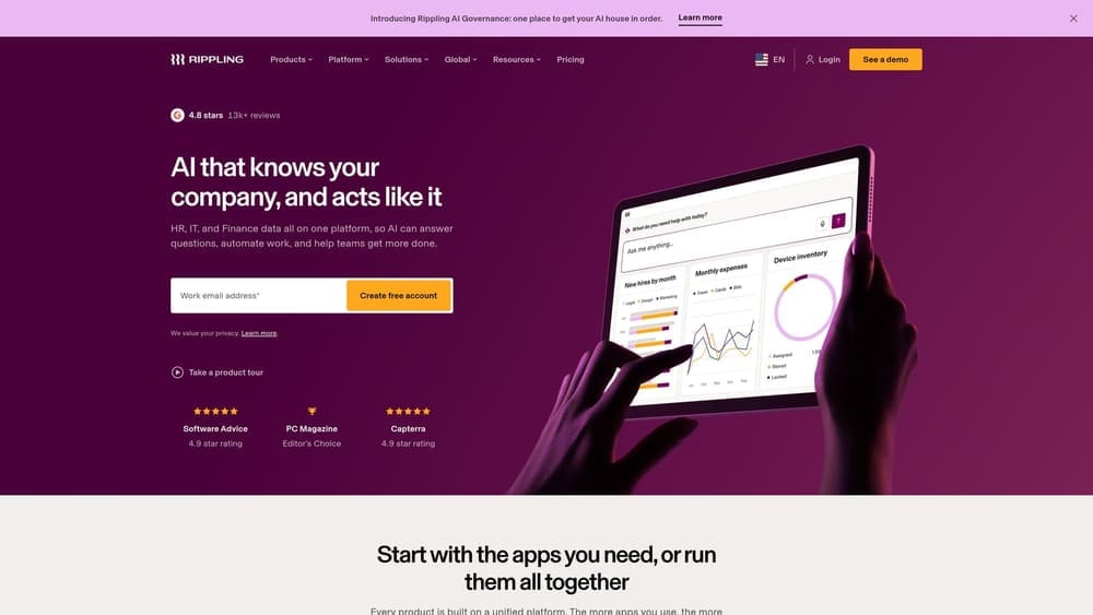 Screenshot of Rippling website