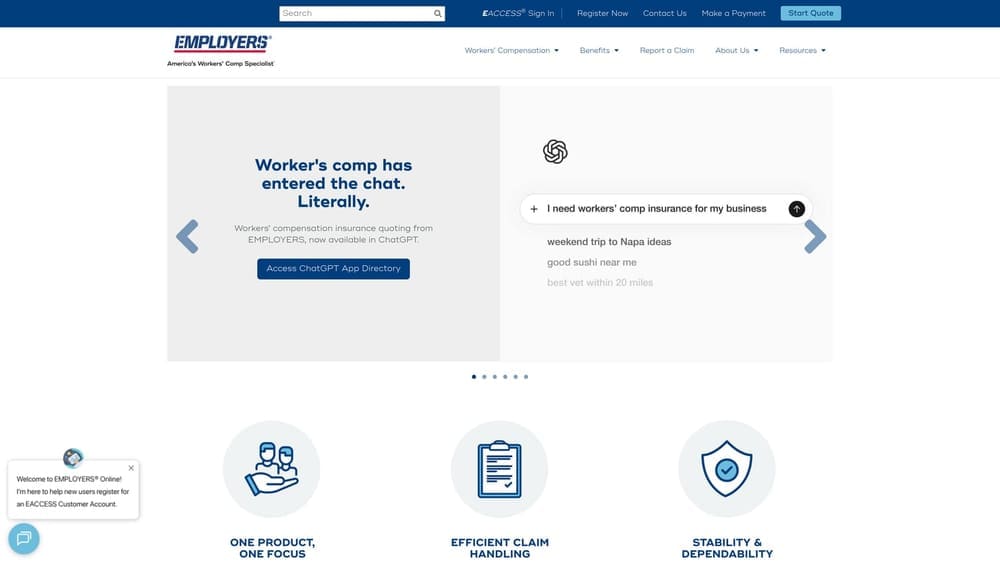 Screenshot of Employers Holdings website