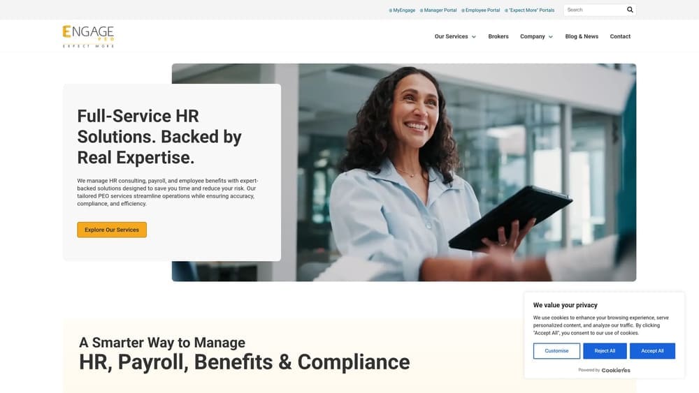 Screenshot of Engage PEO website